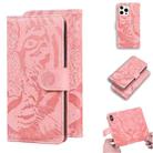 For iPhone 13 Pro Max Tiger Embossing Pattern Horizontal Flip Leather Case with Holder & Card Slots & Wallet (Pink) - 1