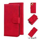 For iPhone 13 Skin Feel Pure Color Horizontal Flip Leather Case with Holder & Card Slots & Wallet(Red) - 1