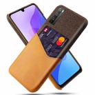 For Huawei Enjoy 20 Pro Cloth Texture PC + PU Leather Back Cover Shockproof Case with Card Slot(Orange) - 1