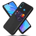 For Huawei P30 Lite Cloth Texture PC + PU Leather Back Cover Shockproof Case with Card Slot(Black) - 1