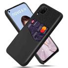 For Huawei P40 Lite Cloth Texture PC + PU Leather Back Cover Shockproof Case with Card Slot(Black) - 1