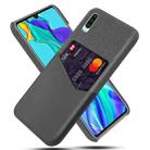 For Huawei P30 Cloth Texture PC + PU Leather Back Cover Shockproof Case with Card Slot(Grey) - 1