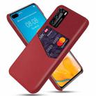 For Huawei P40 Cloth Texture PC + PU Leather Back Cover Shockproof Case with Card Slot(Red) - 1