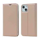 For iPhone 13 Magnetic Suction Electric Pressed Horizontal Flip Leather Case with Holder(Rose Gold) - 1