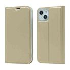 For iPhone 13 Magnetic Suction Electric Pressed Horizontal Flip Leather Case with Holder(Gold) - 1