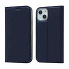 For iPhone 13 Magnetic Suction Electric Pressed Horizontal Flip Leather Case with Holder(Blue) - 1