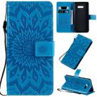 For LG G8X Pressed Printing Sunflower Pattern Horizontal Flip PU Leather Case with Holder & Card Slots & Wallet & Lanyard(Blue) - 1