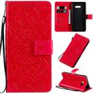 For LG G8X Pressed Printing Sunflower Pattern Horizontal Flip PU Leather Case with Holder & Card Slots & Wallet & Lanyard(Red) - 1