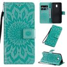 For Xiaomi Redmi 8A Pressed Printing Sunflower Pattern Horizontal Flip PU Leather Case with Holder & Card Slots & Wallet & Lanyard(Green) - 1