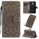 For Xiaomi Redmi 8A Pressed Printing Sunflower Pattern Horizontal Flip PU Leather Case with Holder & Card Slots & Wallet & Lanyard(Gray) - 1