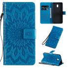 For Xiaomi Redmi 8A Pressed Printing Sunflower Pattern Horizontal Flip PU Leather Case with Holder & Card Slots & Wallet & Lanyard(Blue) - 1