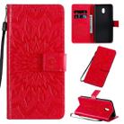 For Xiaomi Redmi 8A Pressed Printing Sunflower Pattern Horizontal Flip PU Leather Case with Holder & Card Slots & Wallet & Lanyard(Red) - 1