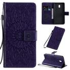 For Xiaomi Redmi 8A Pressed Printing Sunflower Pattern Horizontal Flip PU Leather Case with Holder & Card Slots & Wallet & Lanyard(Purple) - 1