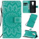 For Nokia 7.2 Pressed Printing Sunflower Pattern Horizontal Flip PU Leather Case with Holder & Card Slots & Wallet & Lanyard(Green) - 1