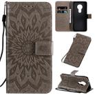 For Nokia 7.2 Pressed Printing Sunflower Pattern Horizontal Flip PU Leather Case with Holder & Card Slots & Wallet & Lanyard(Gray) - 1