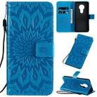 For Nokia 7.2 Pressed Printing Sunflower Pattern Horizontal Flip PU Leather Case with Holder & Card Slots & Wallet & Lanyard(Blue) - 1