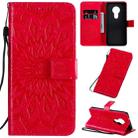 For Nokia 7.2 Pressed Printing Sunflower Pattern Horizontal Flip PU Leather Case with Holder & Card Slots & Wallet & Lanyard(Red) - 1