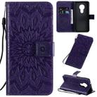 For Nokia 7.2 Pressed Printing Sunflower Pattern Horizontal Flip PU Leather Case with Holder & Card Slots & Wallet & Lanyard(Purple) - 1