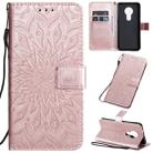 For Nokia 7.2 Pressed Printing Sunflower Pattern Horizontal Flip PU Leather Case with Holder & Card Slots & Wallet & Lanyard(Rose Gold) - 1