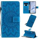 For Xiaomi Mi 9 Pro Pressed Printing Sunflower Pattern Horizontal Flip PU Leather Case with Holder & Card Slots & Wallet & Lanyard(Blue) - 1