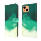 For iPhone 13 Watercolor Pattern Horizontal Flip Leather Case with Holder & Card Slot & Wallet(Cyan Green) - 1