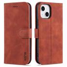 For iPhone 13 AZNS Skin Feel Calf Texture Horizontal Flip Leather Case with Card Slots & Holder & Wallet(Brown) - 1