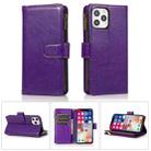 For iPhone 13 mini Multifunctional Crazy Horse Texture Horizontal Flip Leather Case with 9 Card Slot & Holder & Zipper Wallet & Lanyard (Purple) - 1