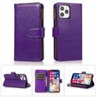 For iPhone 13 Multifunctional Crazy Horse Texture Horizontal Flip Leather Case with 9 Card Slot & Holder & Zipper Wallet & Lanyard(Purple) - 1