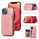 For iPhone 13 mini Calf Texture Magnetic Card Bag PU Shockproof Case with Holder & Card Slot (Rose Gold) - 1