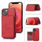 For iPhone 13 Calf Texture Magnetic Card Bag PU Shockproof Case with Holder & Card Slot(Red) - 1