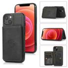 For iPhone 13 Calf Texture Magnetic Card Bag PU Shockproof Case with Holder & Card Slot(Black) - 1