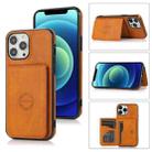 For iPhone 13 Pro Calf Texture Magnetic Card Bag PU Shockproof Case with Holder & Card Slot (Brown) - 1