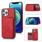For iPhone 13 Pro Max Calf Texture Magnetic Card Bag PU Shockproof Case with Holder & Card Slot (Red) - 1