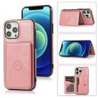 For iPhone 13 Pro Max Calf Texture Magnetic Card Bag PU Shockproof Case with Holder & Card Slot (Rose Gold) - 1