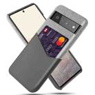For Google Pixel 6 Pro Cloth Texture PC + PU Leather Back Cover Shockproof Case with Card Slot(Grey) - 1