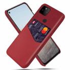 For Google Pixel 5a 5G Cloth Texture PC + PU Leather Back Cover Shockproof Case with Card Slot(Red) - 1