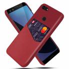 For Google Pixel 3 Cloth Texture PC + PU Leather Back Cover Shockproof Case with Card Slot(Red) - 1