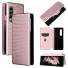 For Samsung Galaxy Z Fold3 5G Carbon Fiber Texture Horizontal Flip TPU + PC + PU Leather Case with Card Slot(Pink) - 1