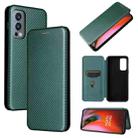 For OnePlus Nord 2 5G Carbon Fiber Texture Horizontal Flip TPU + PC + PU Leather Case with Card Slot(Green) - 1