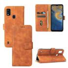 For ZTE Blade A51 Solid Color Skin Feel Magnetic Buckle Horizontal Flip Calf Texture PU Leather Case with Holder & Card Slots & Wallet(Brown) - 1