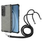 For Xiaomi Mi 10S Shockproof Honeycomb PC + TPU Case with Neck Lanyard(Black) - 1