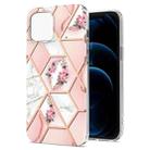 For iPhone 13 Electroplating Splicing Marble Flower Pattern TPU Shockproof Case(Pink Flower) - 1