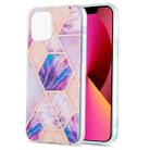For iPhone 13 Electroplating Splicing Marble Flower Pattern Dual-side IMD TPU Shockproof Case(Light Purple) - 1