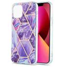 For iPhone 13 Electroplating Splicing Marble Flower Pattern Dual-side IMD TPU Shockproof Case(Dark Purple) - 1