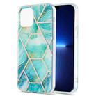 For iPhone 13 Pro Electroplating Splicing Marble Flower Pattern Dual-side IMD TPU Shockproof Case (Blue) - 1