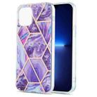 For iPhone 13 Pro Max Electroplating Splicing Marble Flower Pattern Dual-side IMD TPU Shockproof Case (Dark Purple) - 1