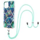 For iPhone 13 mini Electroplating Splicing Marble Pattern Dual-side IMD TPU Shockproof Case with Neck Lanyard (Blue Green) - 1
