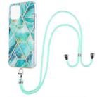 For iPhone 13 Electroplating Splicing Marble Pattern Dual-side IMD TPU Shockproof Case with Neck Lanyard(Blue) - 1