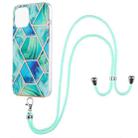 For iPhone 13 Electroplating Splicing Marble Pattern Dual-side IMD TPU Shockproof Case with Neck Lanyard(Green) - 1