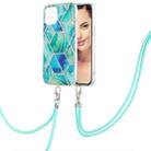 For iPhone 13 Electroplating Splicing Marble Pattern Dual-side IMD TPU Shockproof Case with Neck Lanyard(Green) - 2